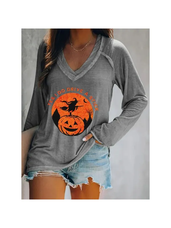 Women's Pumpkin Halloween Print T-Shirt - Anrider.com 