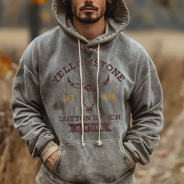 Oversized Vintage Distressed Yellowstone Park Casual Hoodie - Yiyistories.com 