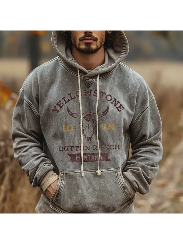 Oversized Vintage Distressed Yellowstone Park Casual Hoodie - Anrider.com 