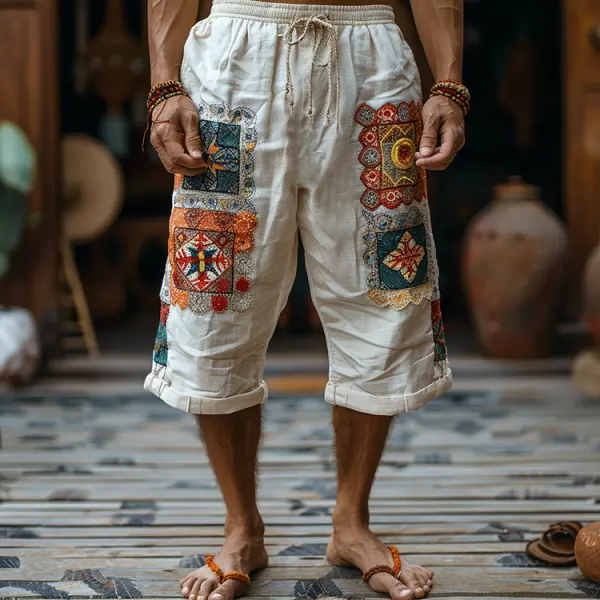 Men's Casual Shorts Retro Cotton And Linen Tribal Shorts Casual Shorts - Dozenlive.com 