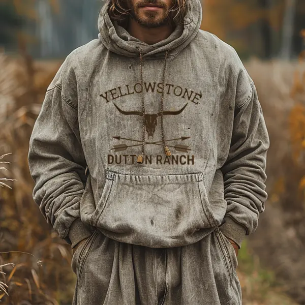 Oversized Vintage Distressed Yellowstone Park Casual Hoodie - Yiyistories.com 