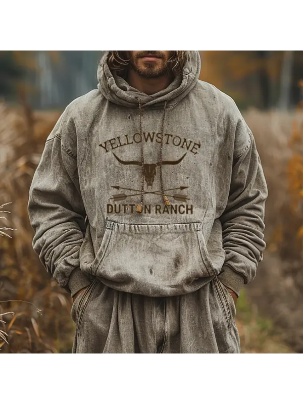 Oversized Vintage Distressed Yellowstone Park Casual Hoodie - Anrider.com 