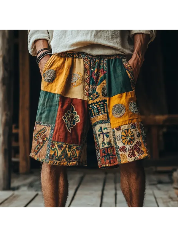 Men's Casual Shorts Retro Cotton And Linen Tribal Shorts - Anrider.com 