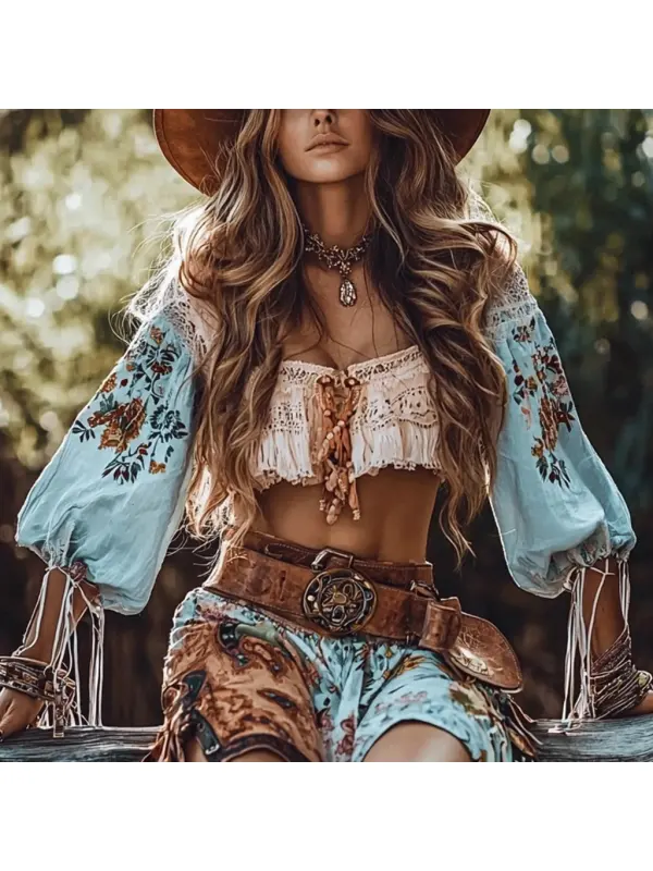 Women's Western Gypsy Print Sweet Shirt - Ootdmw.com 