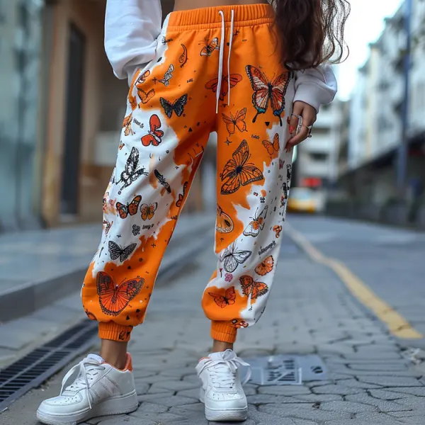 Halloween Butterfly Pumpkin Pattern Women's Jogger Casual Pants - Anurvogel.com 