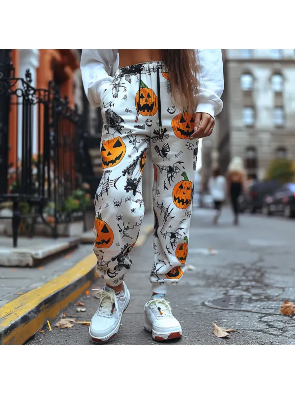 Halloween Pumpkin Pattern Women's Jogger Casual Pants - Anrider.com 