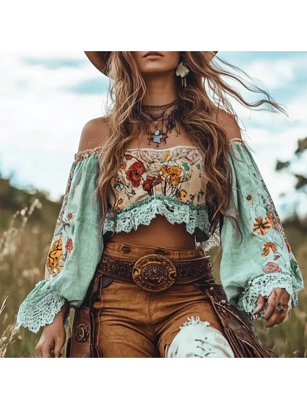 Women's Western Gypsy One Shoulder Sweet Mini Shirt - Timetomy.com 