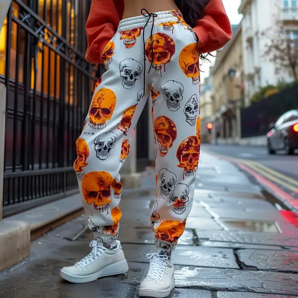 Halloween Skull Pattern Women's Jogger Casual Pants - Dozenlive.com 