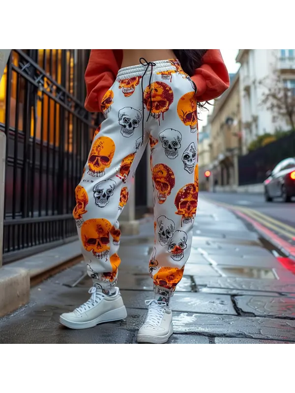 Halloween Skull Pattern Women's Jogger Casual Pants - Ootdmw.com 