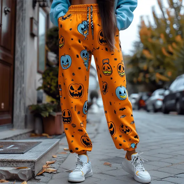 Halloween Pumpkin Pattern Women's Jogger Casual Pants - Anurvogel.com 