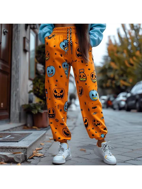 Halloween Pumpkin Pattern Women's Jogger Casual Pants - Anrider.com 