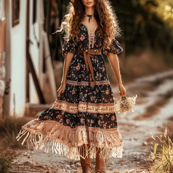 Women's Gypsy Mini Floral Print Dress - Yiyistories.com 