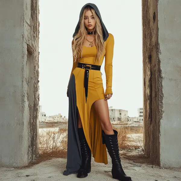 Ruin Wasteland Style Slit Hooded Dress - Ootdyouth.com 