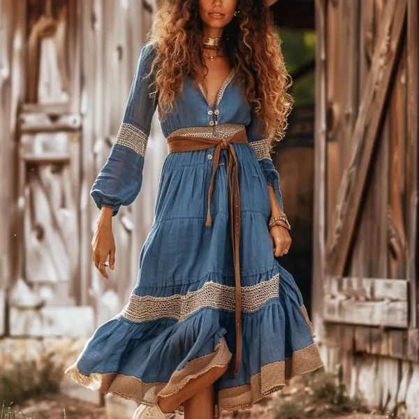 Women's Gypsy Long Sleeve Bohemian Dress - Yiyistories.com 