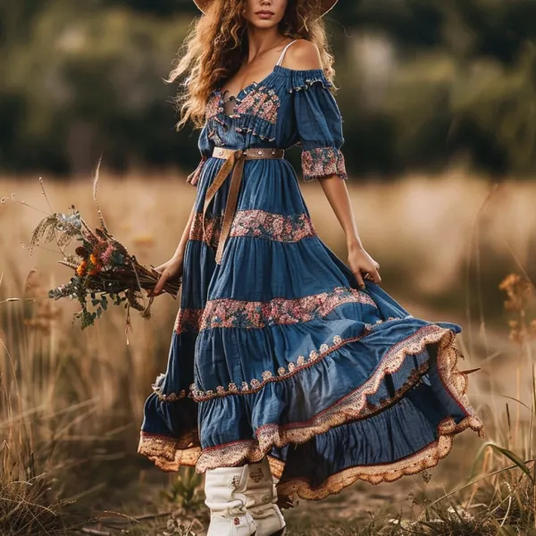 Women's Bohemian Gypsy Mini Floral Sweet Casual Dress - Yiyistories.com 