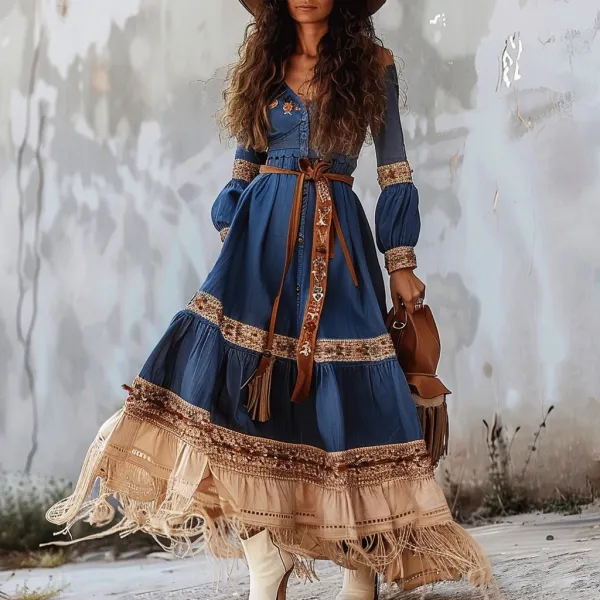 Women's Gypsy Stitching Bohemian Dress - Ootdyouth.com 