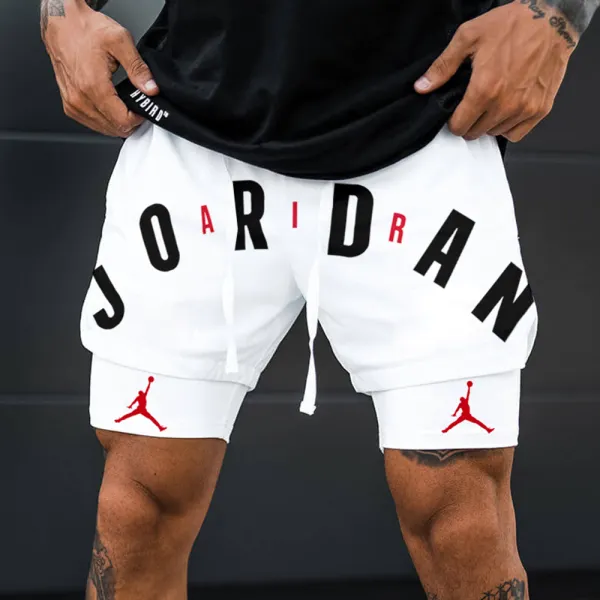 Basketball Print Double Layer Performance Sports Comfort Shorts Men's Casual Sports Shorts - Ootdyouth.com 