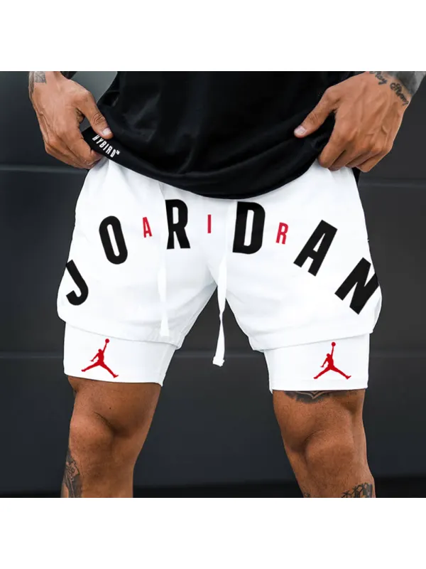 Basketball Print Double Layer Performance Sports Comfort Shorts Men's Casual Sports Shorts - Ootdmw.com 