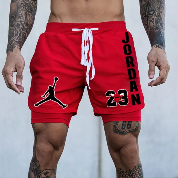 Basketball Print Double Layer Performance Sports Comfort Shorts Men's Casual Sports Shorts - Wayrates.com 