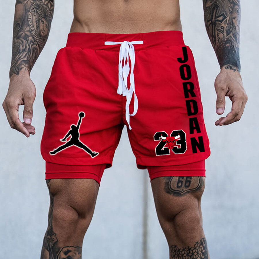 

Basketball Print Double Layer Performance Sports Comfort Shorts Men's Casual Sports Shorts