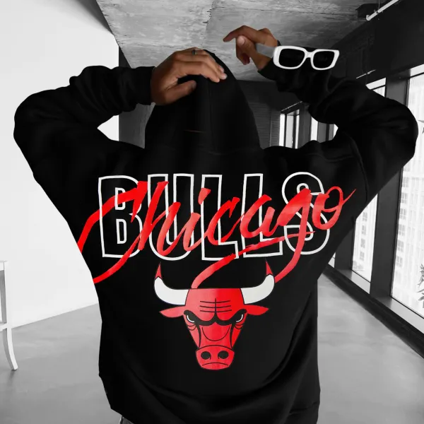 Oversized Unisex Basketball Print Hoodie Chicago Basketball Hoodie - Spiretime.com 