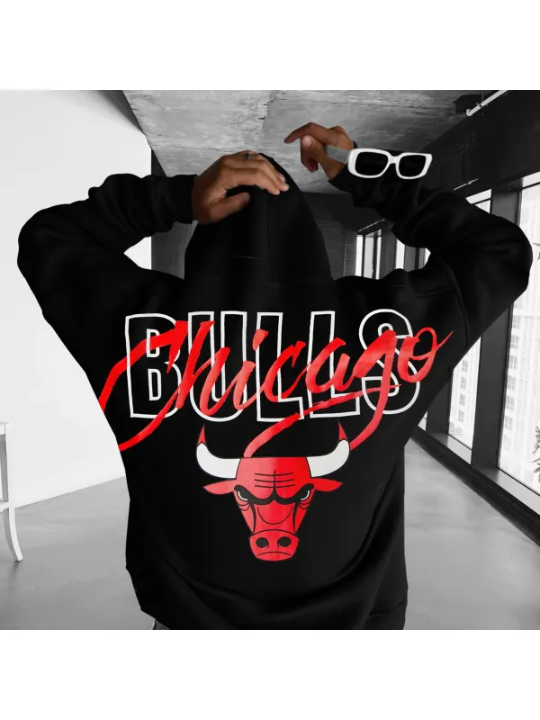 Oversized Unisex Basketball Print Hoodie Chicago Basketball Hoodie - Ootdmw.com 