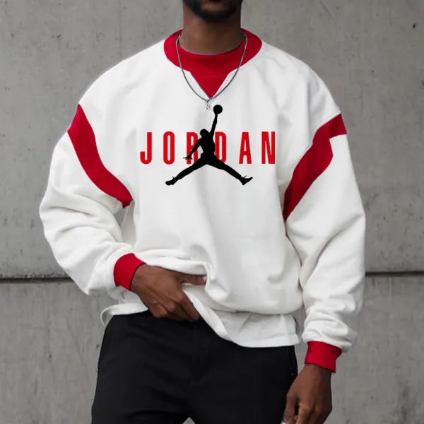 Men's Street Casual Street Style Basketball Print Crew Neck Pullover Sweatshirt - Nicheten.com 