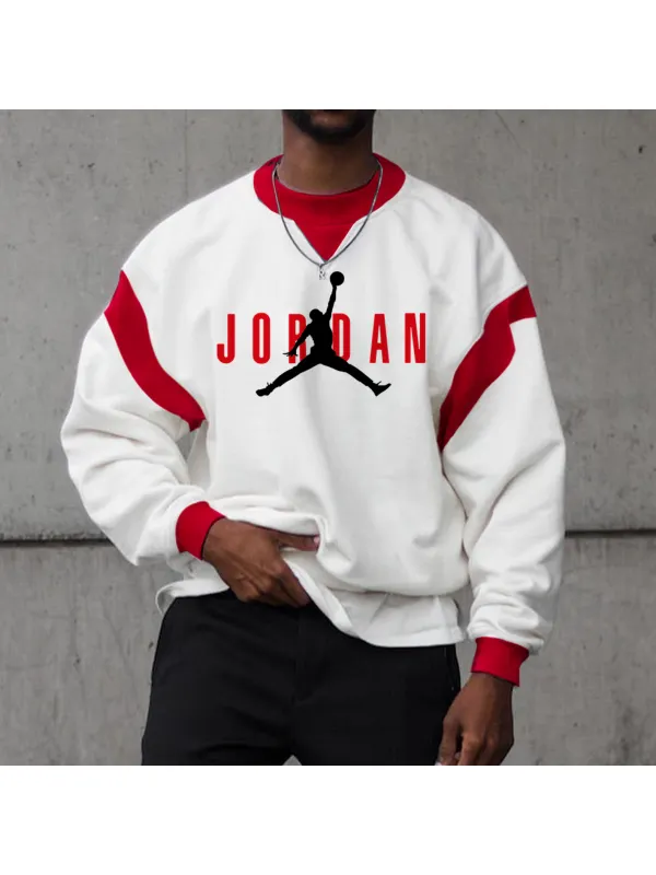 Men's Street Casual Street Style Basketball Print Crew Neck Pullover Sweatshirt - Ootdmw.com 