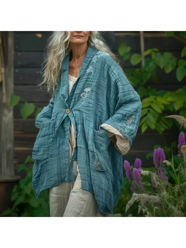 Women's Linen Bohemian Floral Print Simple Kimono Jacket - Realyiyishop.com 