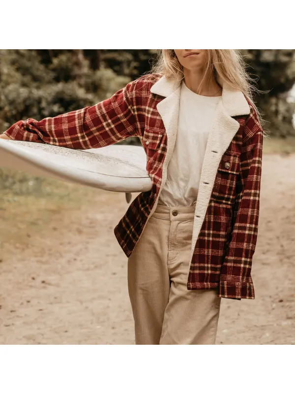 Vintage Resort Plaid Lapel Jacket - Anrider.com 