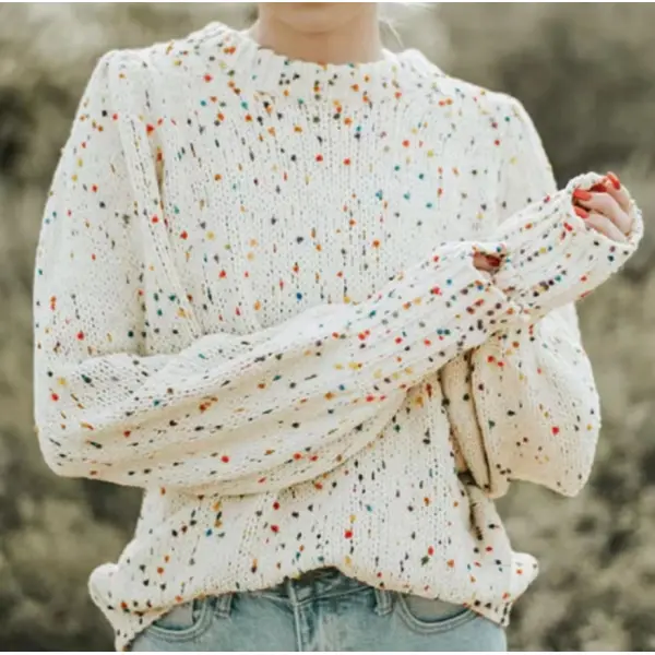 Colorful Polka Dot Pullover Long-sleeved Gentle Loose Knitted Sweater - Ootdyouth.com 