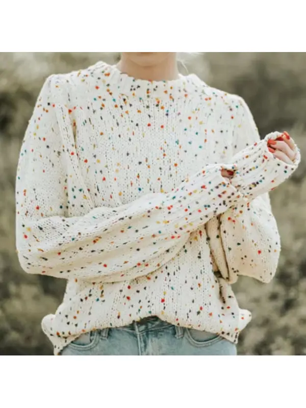 Colorful Polka Dot Pullover Long-sleeved Gentle Loose Knitted Sweater - Anrider.com 