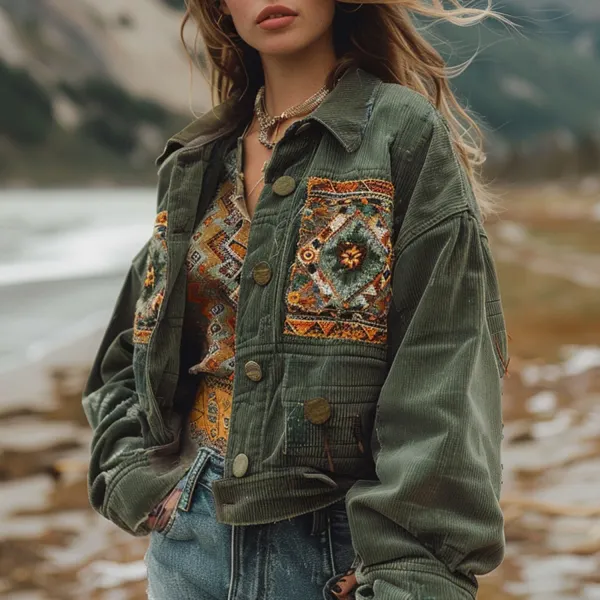 Women's Casual Vintage Printed Jacket - Localziv.com 