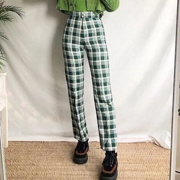 Women's Vintage Plaid Trousers - Spiretime.com 