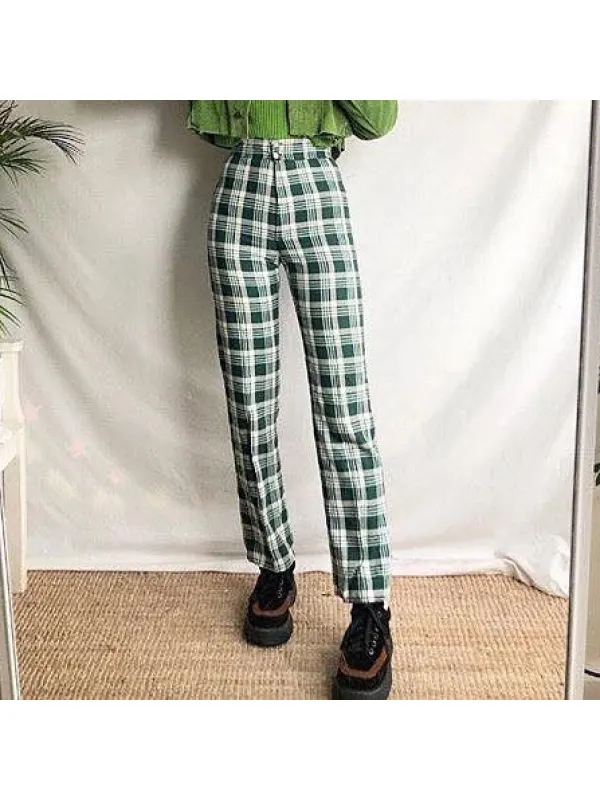 Women's Vintage Plaid Trousers - Timetomy.com 