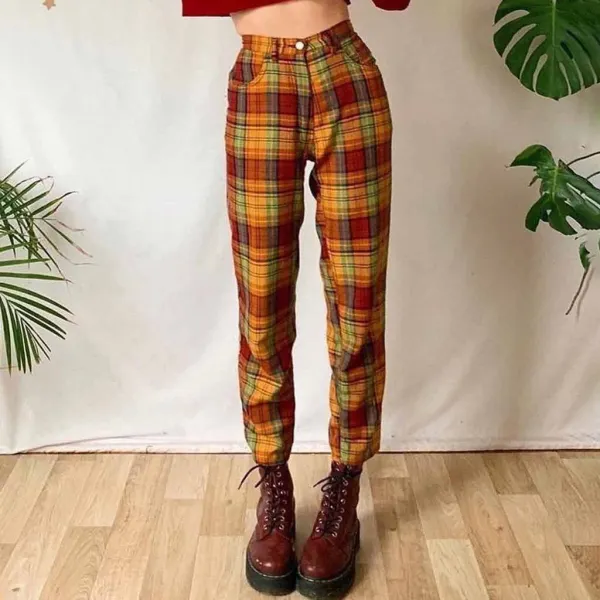 Women's Retro Plaid Slim Fit Trousers - Spiretime.com 