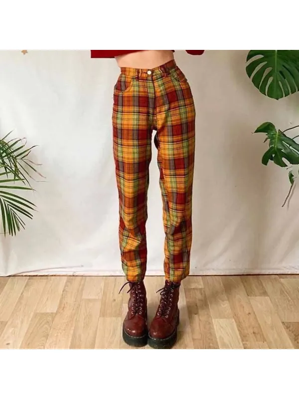 Women's Retro Plaid Slim Fit Trousers - Timetomy.com 