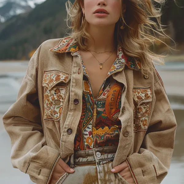 Retro Ethnic Pocket Design Jacket - Yiyistories.com 