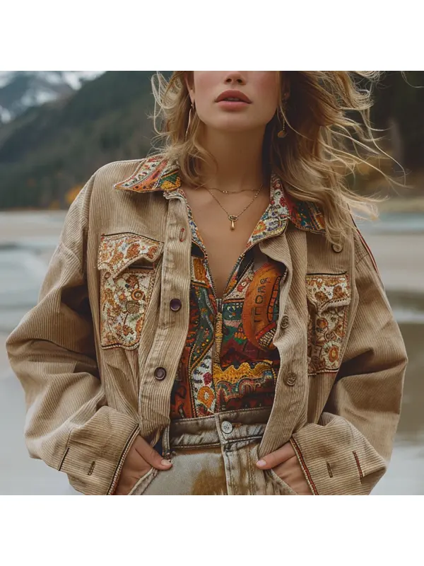 Retro Ethnic Pocket Design Jacket - Anrider.com 