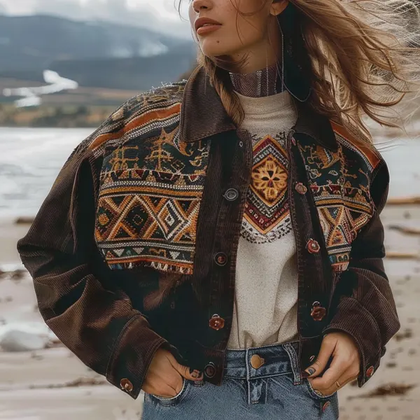 Retro Ethnic Print Jacket - Localziv.com 