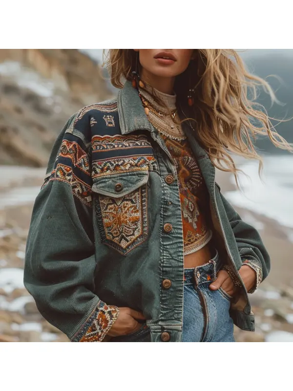 Women's Retro Resort Print Jacket - Ootdmw.com 