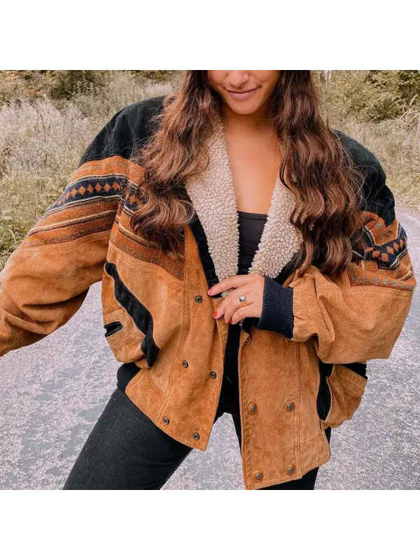Oversize Vintage Aztec Bomber Jacket - Ootdmw.com 