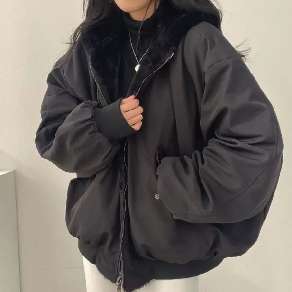 Reversible Oversize Fleece Hooded Jacket - Spiretime.com 