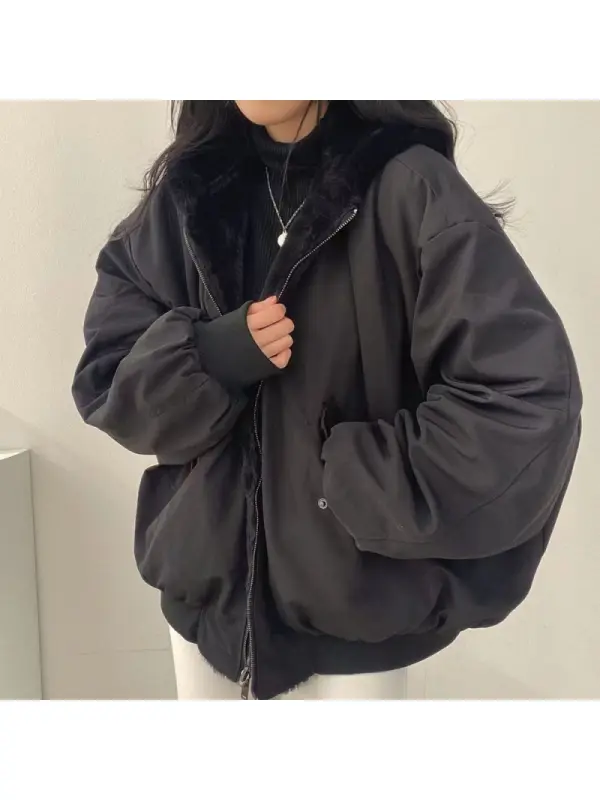 Reversible Oversize Fleece Hooded Jacket - Ootdmw.com 