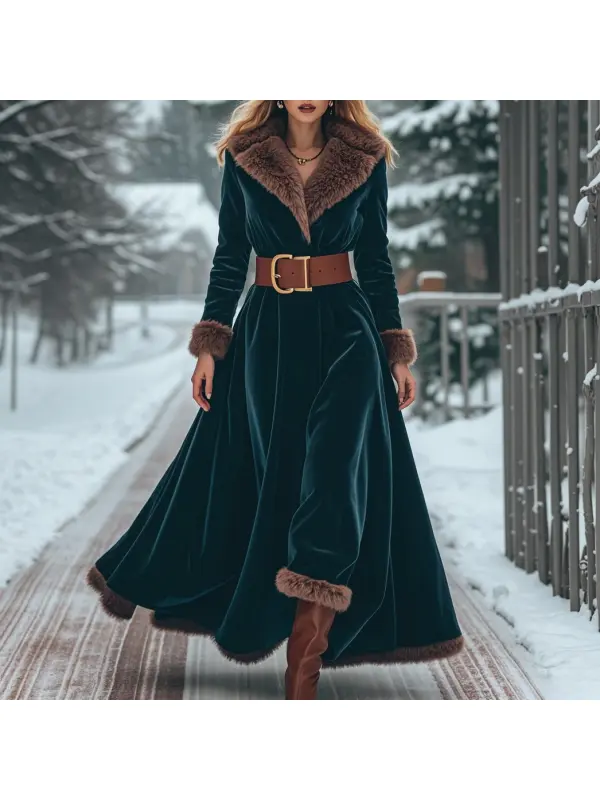 Women's Plush Patchwork Hem Shirt Velvet Dresses - Anrider.com 