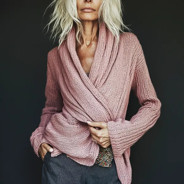 Women's Knitted Solid Color V-neck Elegant Sweater - Zivinfo.com 