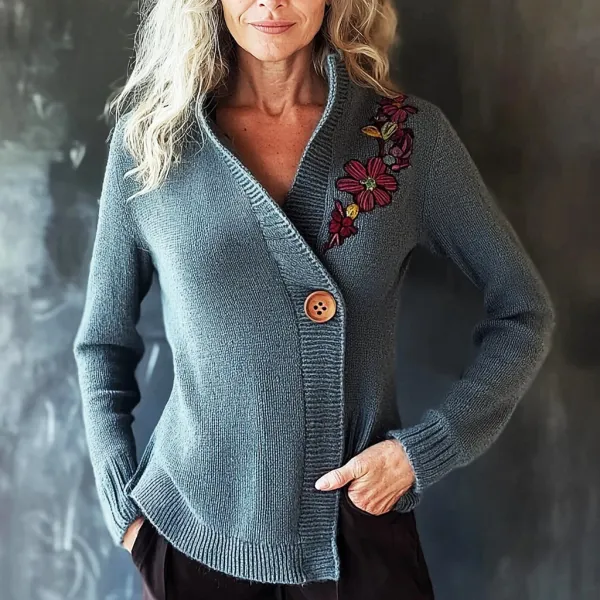 Women's Bohemian Floral Soft Elegant Knit Sweater - Zivinfo.com 