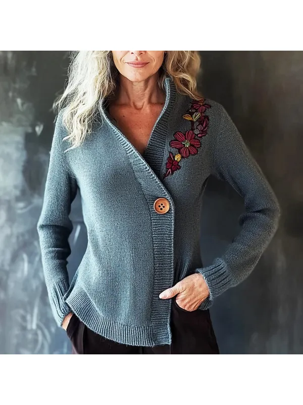 Women's Bohemian Floral Soft Elegant Knit Sweater - Ootdmw.com 