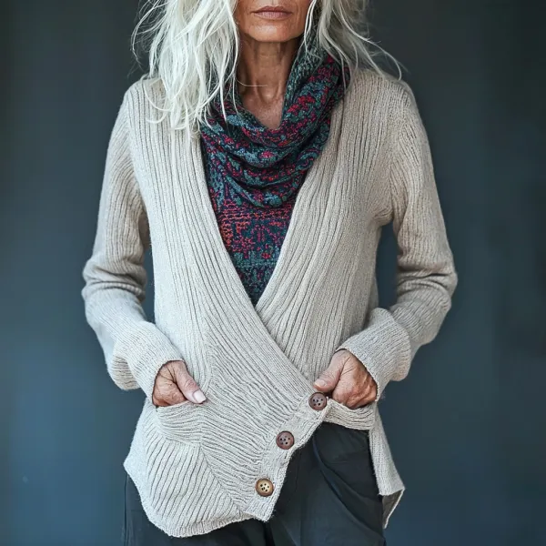 Women's Knitted Asymmetrical Elegant Cardigan - Zivinfo.com 