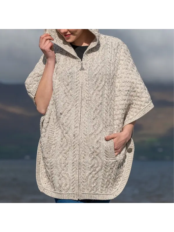 Women's Hooded Batwing Jacket With Celtic Knot Zipper Pull - Ootdmw.com 